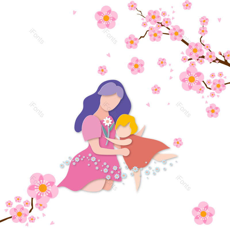 母亲节图片,插画元素,孩子PNG,亲子免抠素材